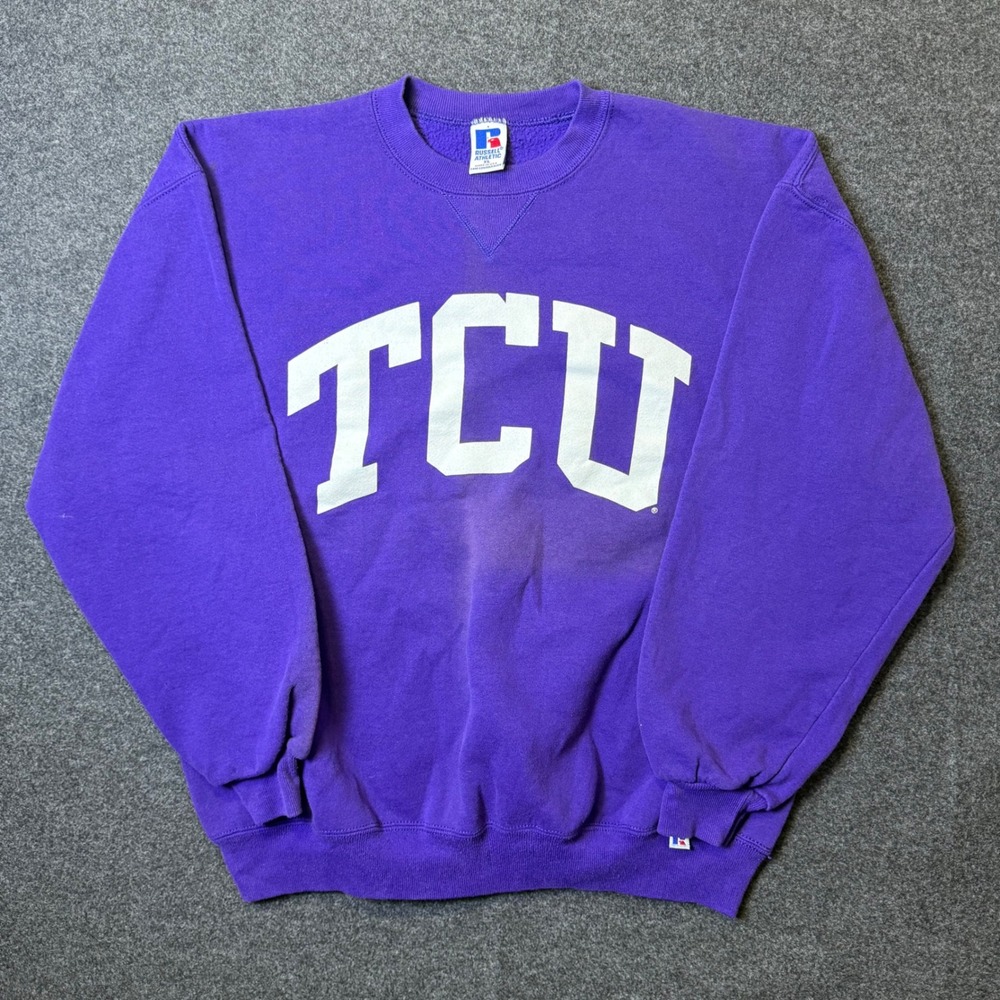 Vintage Russell Athletic TCU Sweatshirt Mens XL Purple Made in USA Collegiate